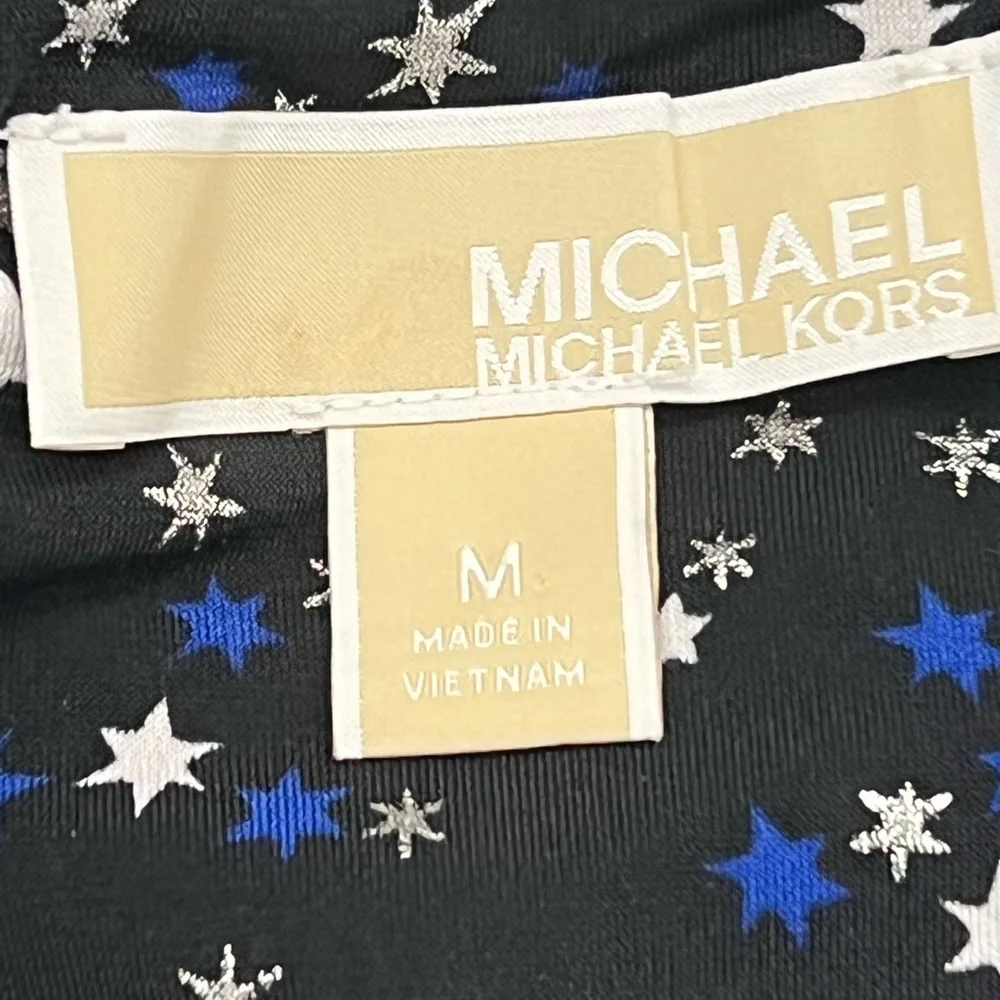 Michael Kors Star Foil Metallic Shift Dress Short Black Mini Dress Medium